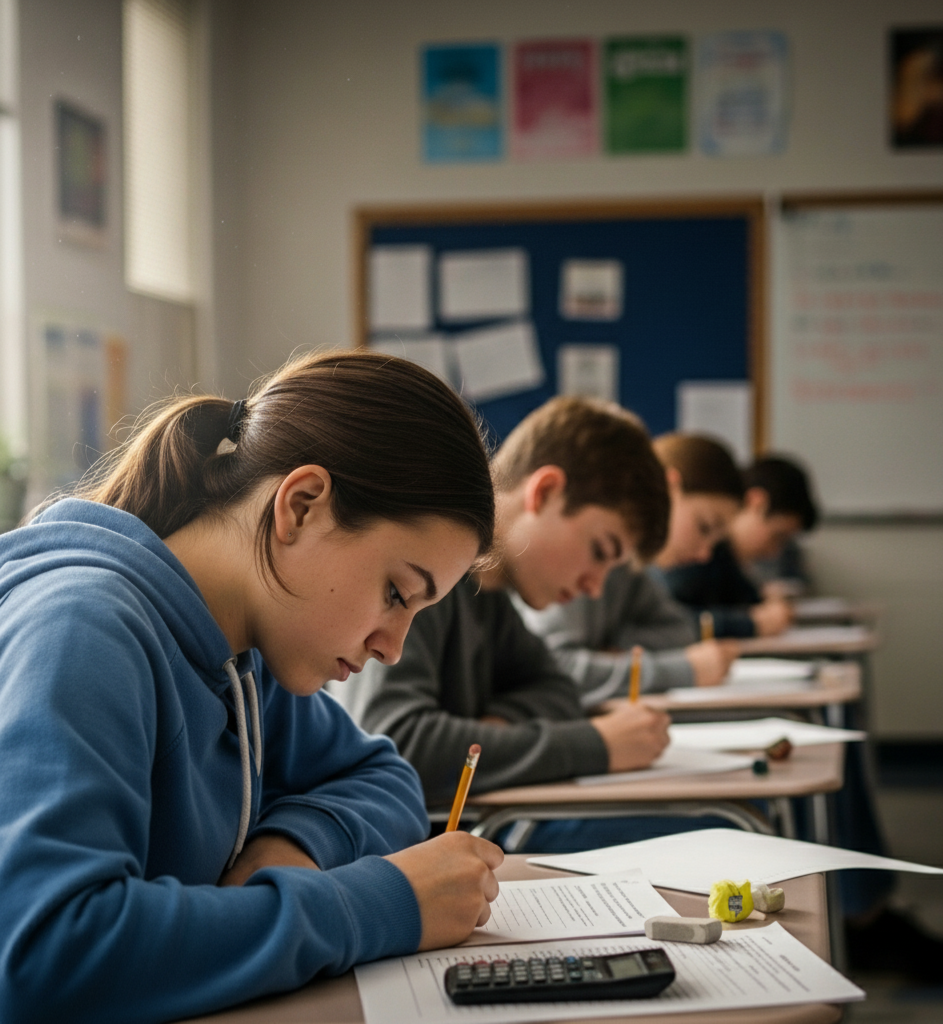 Student preparing for a standardized test on a laptop